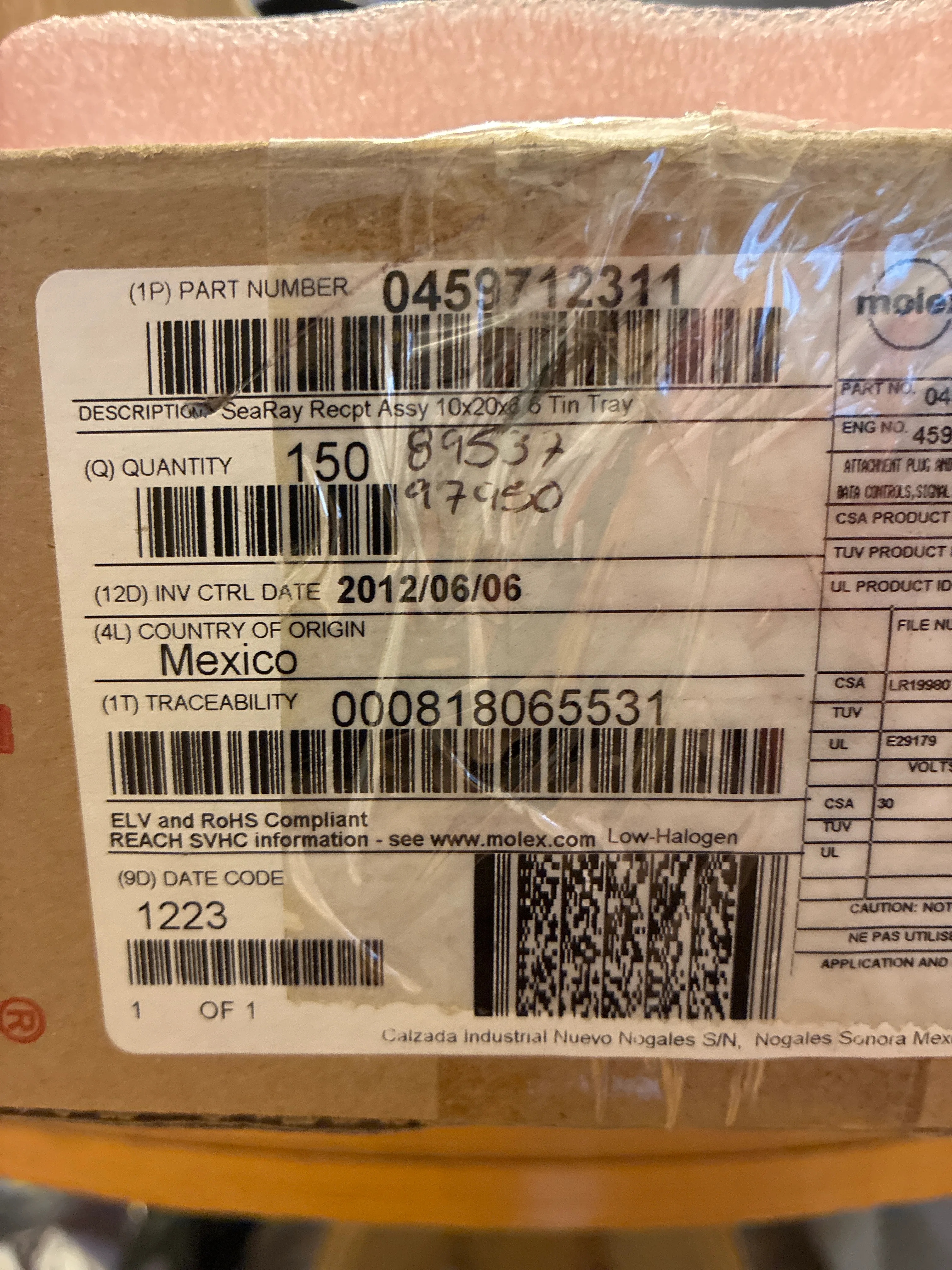 Molex 0459712311 tray label showing the part number